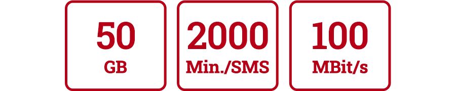 Inklusive 50 GB, 2000 Min./SMS und LTE bis zu 100 MBit/s